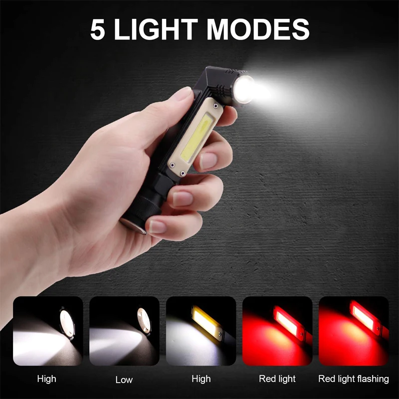 USB Work Light COB Flashlight, 1000LM Ultra Bright Work Lamp, 5 Modes Inspection Light, Tactical Flashlight with Adjustable-Head