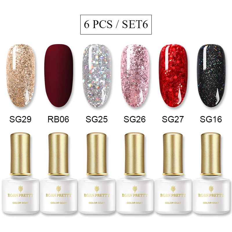 Set 6 BORN PRETTY 6 шт. набор гель-лаков для ногтей 6 мл матовый Seies замачиваемый УФ гель основа верхнее покрытие чистый цвет ногтей Гель-лак для маникюра Набор для ногтей - Цвет: Set 6