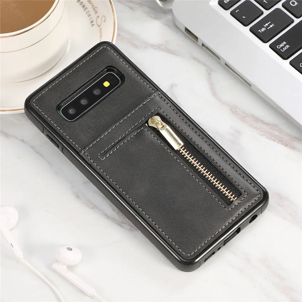 Black zhiyue Тонкий кошелек на молнии, кошелек, чехол для samsung S10 S9 S8 Plus S7 Edge Note 9 8 Etui, кожаный держатель для карт, противоударный защитный чехол - Цвет: Black zhiyue