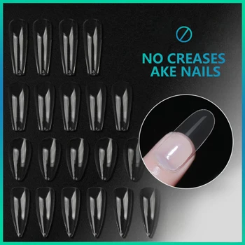 

ZRUIXIA Fake Nail Artificial Long Ballerina Clear/Natural/white DIY False Coffin Nails Art Tips Full Cover Jewelry Box