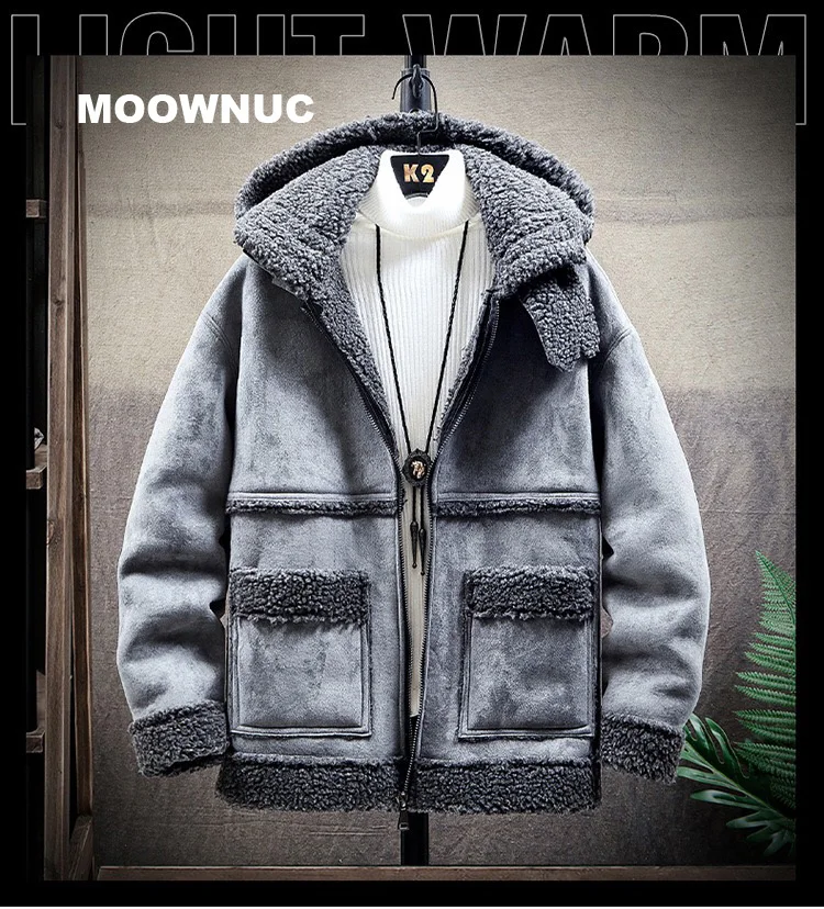 MOOWNUC, Мужская зимняя Новинка, Повседневная модная куртка, утолщенная, Вельветовая, овечья шерсть, тренд, Мужское пальто, однотонная, свободная, шерсть, теплый воротник, парки
