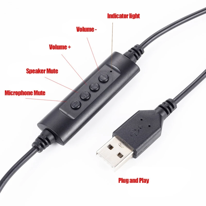 Telephone Traffic Headset USB Wired Noise Cancelling Headset Gaming Computer Learning Headphone With Adjustable Microphone Volum