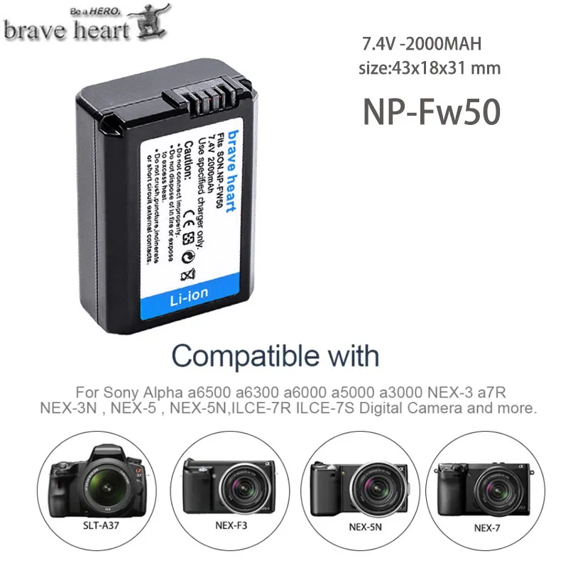 4 шт. 2000 мА/ч, NP-FW50 NP FW50 Батарея+ светодиодный USB двойной Зарядное устройство для sony Alpha a6500 a6300 a7 7R a7R a7R II a7II NEX-3 NEX-3N NEX-5