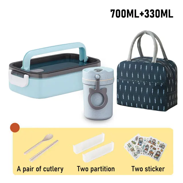 Lunch Box Thermal Food Container Bento Box Microwave Safe Lunchbox School Child Food Storage Kid's Lunch Box With Compartments b 700ml set bag