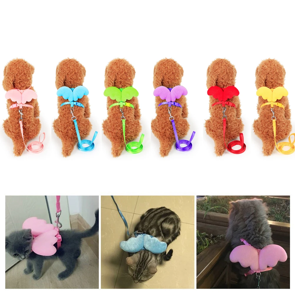 

Pet Cute Angel Adjustable Collars Cat Harness And Leash Set For Small Dogs Cat Kitten Leads Leashes Pet Accessories