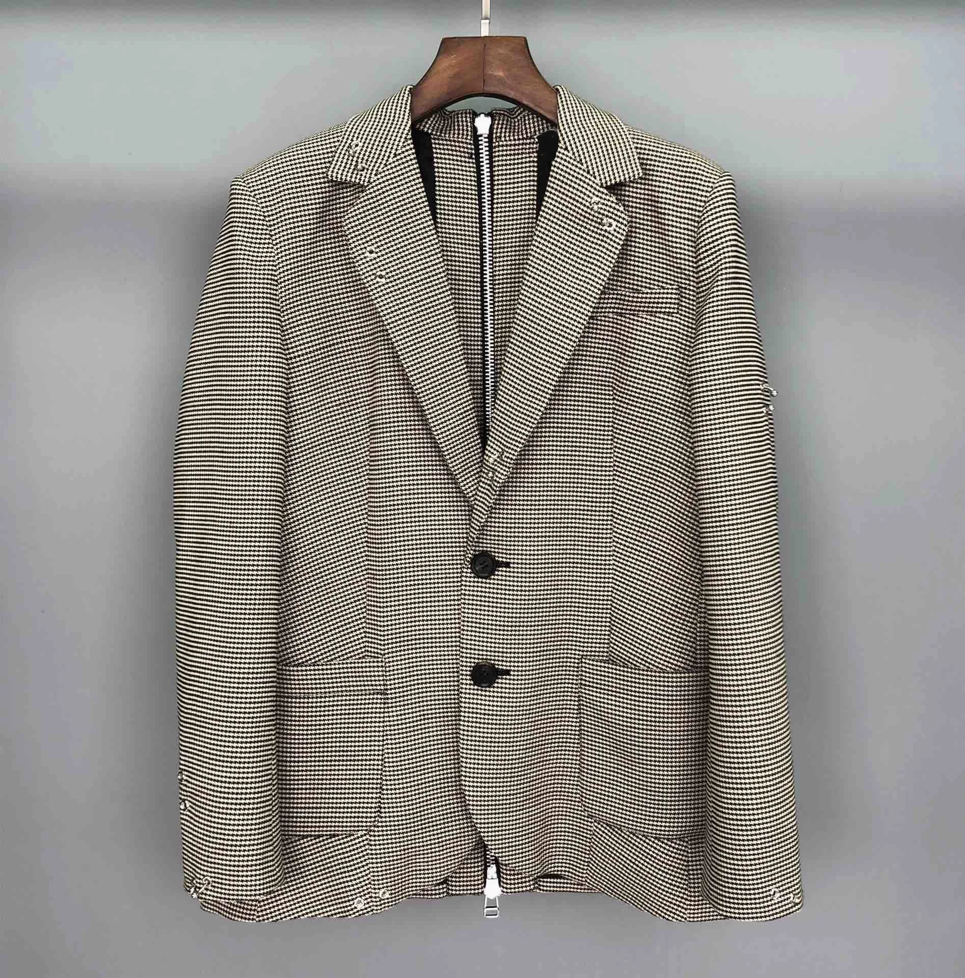 new ladies high quality fashion long sleeve lapel back zip plaid casual suit 0927