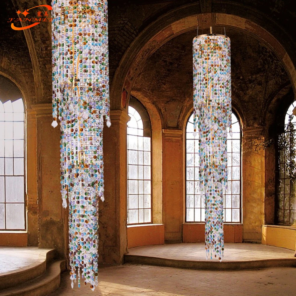 

Modern LED Lead Crystal Chandelier Lighting Luxury Hotel Crystal Chandelier Colorful Staircase Crystal Chandelier