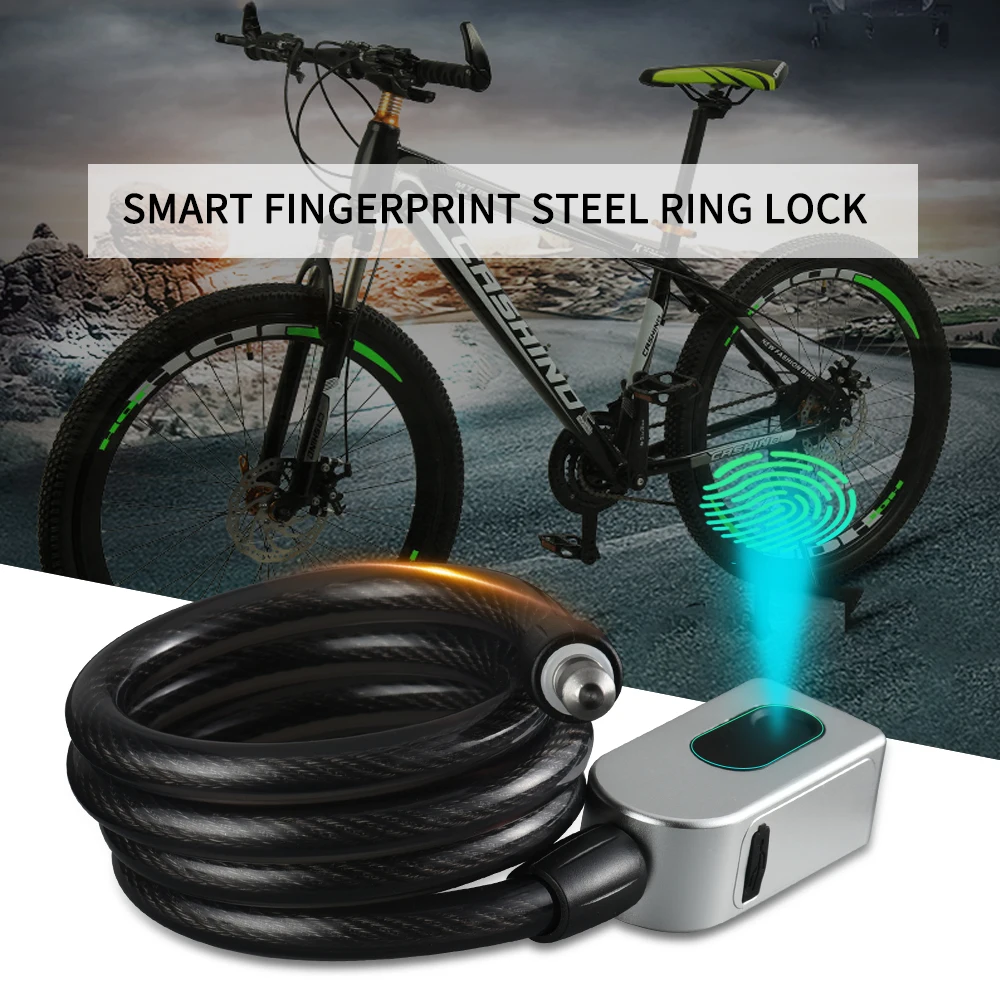 

Hot New Intelligent Fingerprint Steel Ring Lock Bicycle Anti-theft Lock Highway Vehicle Steel Cable Lock Black GQ10F