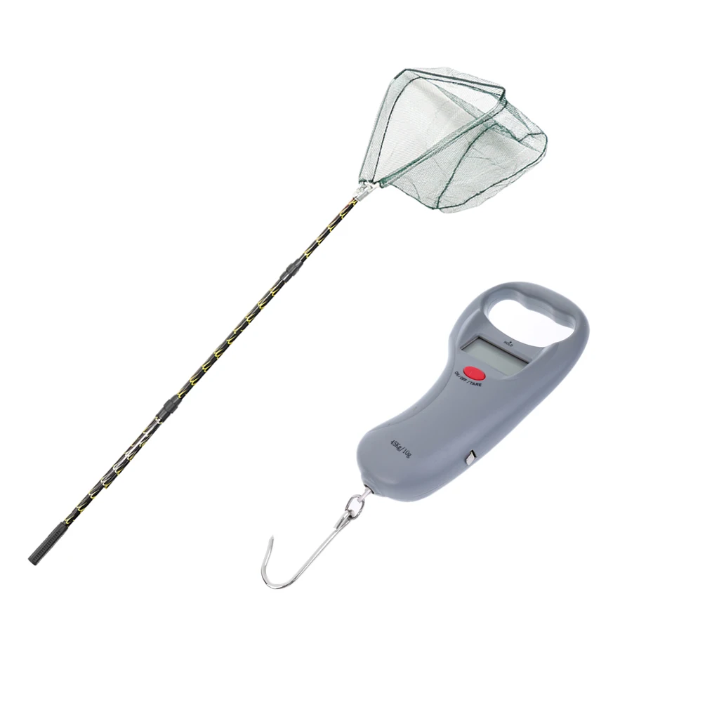 

Fly Fishing Folding Landing Net Telescoping Pole Catch & Release + Electronic Fishing Scales with Measuring Tape