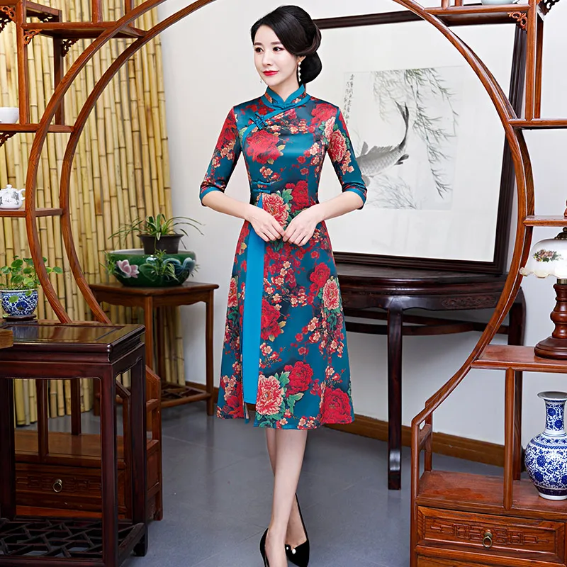 Вьетнамский aodai вьетнамский cheongsam народный стиль более женственное платье для женщин традиционная одежда цветочный ao dai - Цвет: color9