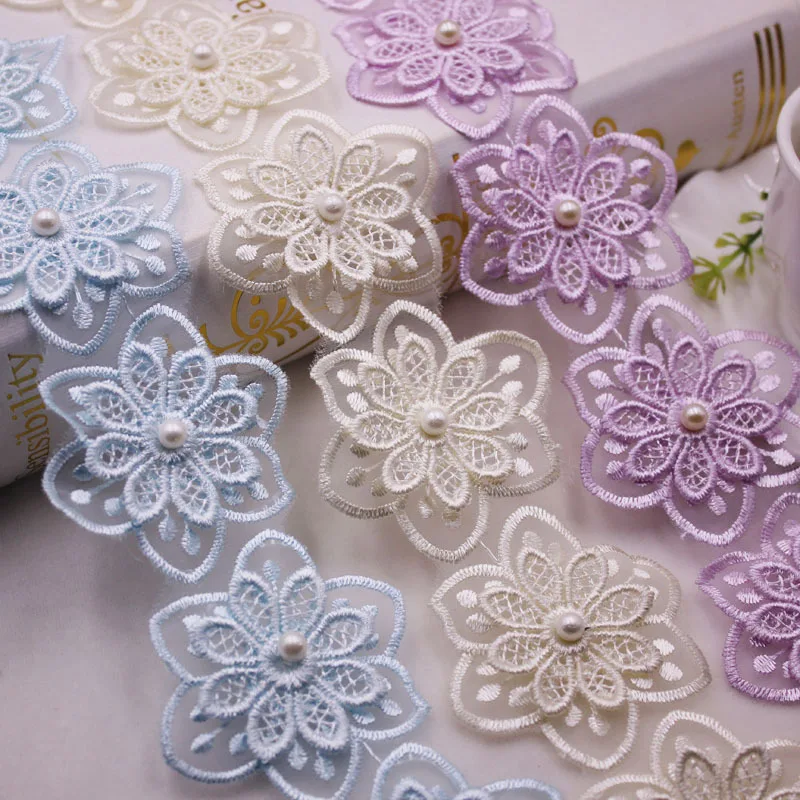 

1Yards/Lot Flower Pearl Beaded Embroidered Lace Ribbon Trim Beaded Fringe African Lace Fabric DIY Handmade Dress Sewing Supplies