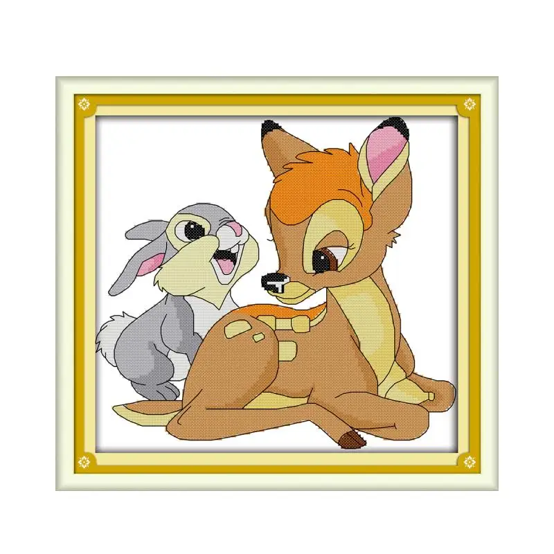 Little deer and little rabbit cross stitch kit aida 14ct 11ct count printed canvas stitches embroidery DIY handmade needlework | Дом и сад