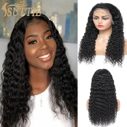 Suttie Deep Wave Curly 13x4 Glueless Lace Frontal Human Hair Wigs Brazilian Hair Pre Plucked 4x4 Closure Wig For Black Women