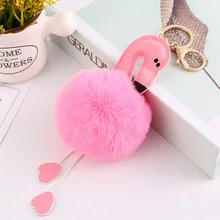 Korean-style Cartoon Flamingo Pom-pom Key Ring Furry Ball Keychain Pendant Furry Ball Fashion Bag Ornaments Gift