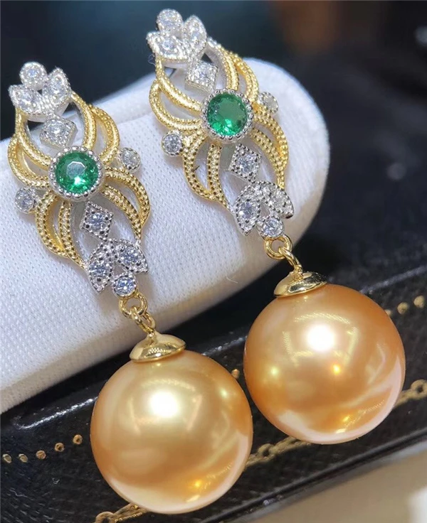 

HABITOO 925 Sterling Silver 9-10mm Natural Golden Edison Drop Freshwater Pearl Dangle Earrings Micro Inlaid Zircon Stud Jewelry