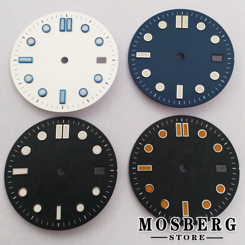 

31mm Sterile Green Luminous Black White Blue Watch Dial With Date Window For NH35 NH36 4R35 4R36 7S26 Automatic Movement