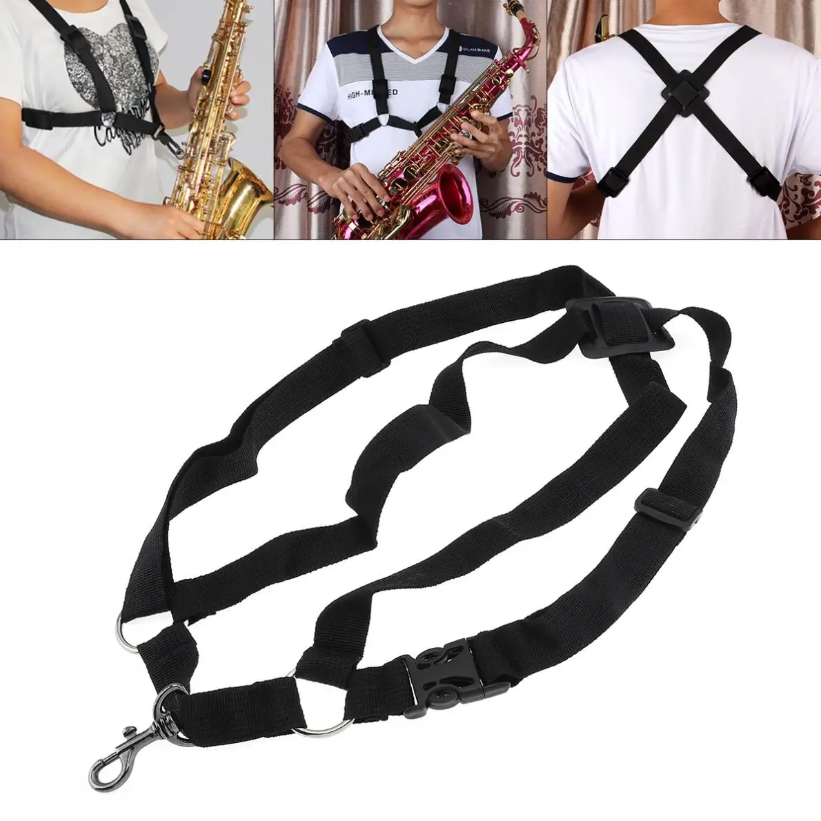 Black Adjustable Universal Saxophone Sax Harness Shoulder Strap Belt