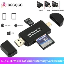 5 In 1 USB C Card Reader SD Card Reader USB 2.0 TF/Mirco SD Smart Memory Card Reader Type C OTG Flash Drive Cardreader Adapter