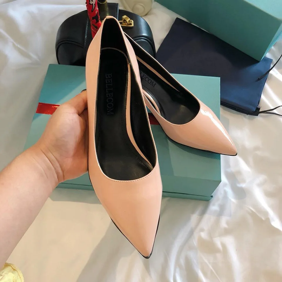 

BELLECOM Fall 2019 New Lady's Tip Fine-heeled Leather High-heeled Shoes