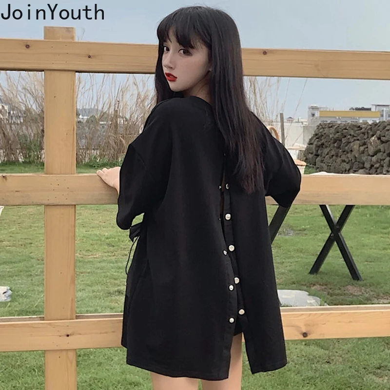 Joinyouth корейские рубашки 2020 Весенняя модная футболка с карманом длинная Soli топ