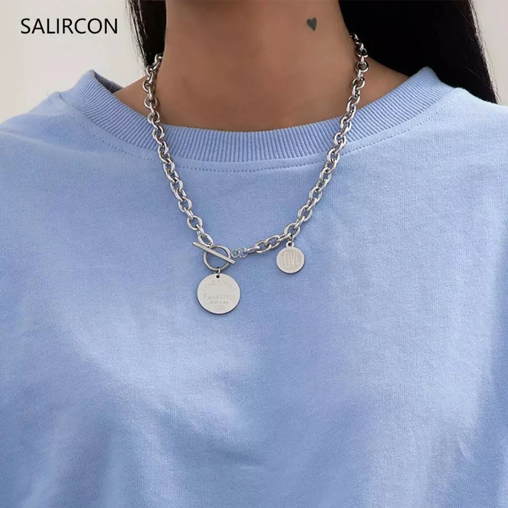 Ожерелье Salircon в стиле панк с круглым кулоном монеткой колье из готической