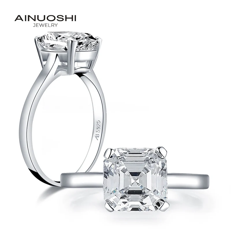 AINUOSHI Стерлинговое Серебро 925 пробы 3,0 CT огранка камня «asscher Cut» кольцо пасьянса помолвка имитация бриллианта женские серебряные обручальные кольца ювелирные изделия