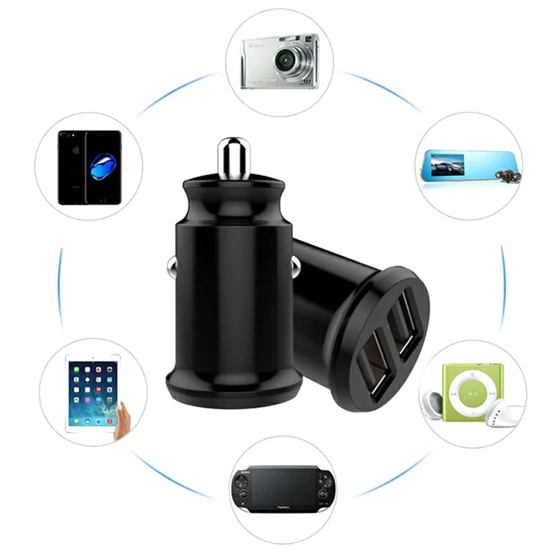 Car Mini Dual USB Car Charger For Phone 5V 3.1A Auto Charger Adapter Car-Charger For Mobile Phone Tablet 2 Port Car Charging