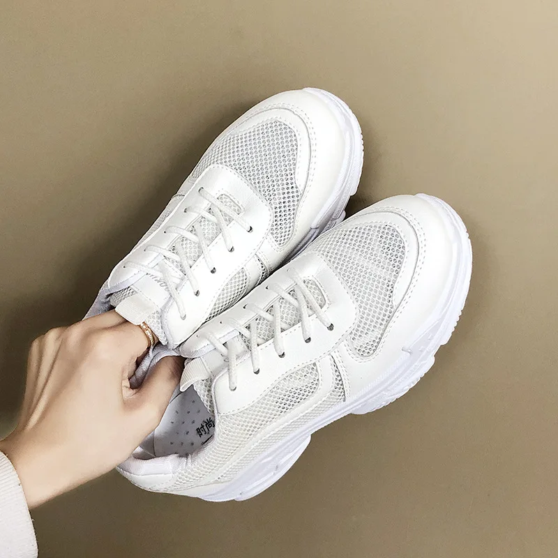 

Platform Heel Mesh Breathable Mixed Colors Small White Shoes Low Top Sporty Casual Single Shoes Women's Trend Dad Shoes Women's
