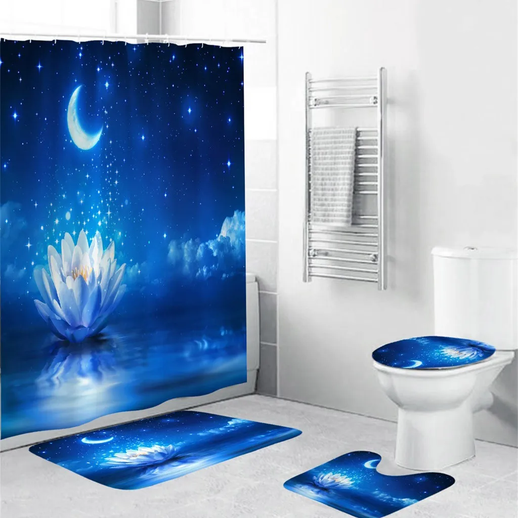 

4PCS Halloween festival Non Slip Toilet Polyester Cover Mat Set Bathroom Curtain Wc Mat Toilet Accessories Toilettes Accessoires