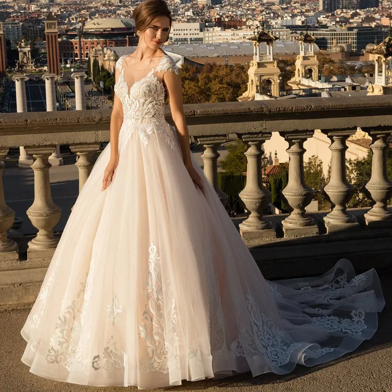 Свадебное платье с короткими цельнокроеными рукавами Vestito Sposa вышивка кружева богемные Роскошные Кристалы для свадебного платья камни пуговицы пикантное свадебное платье