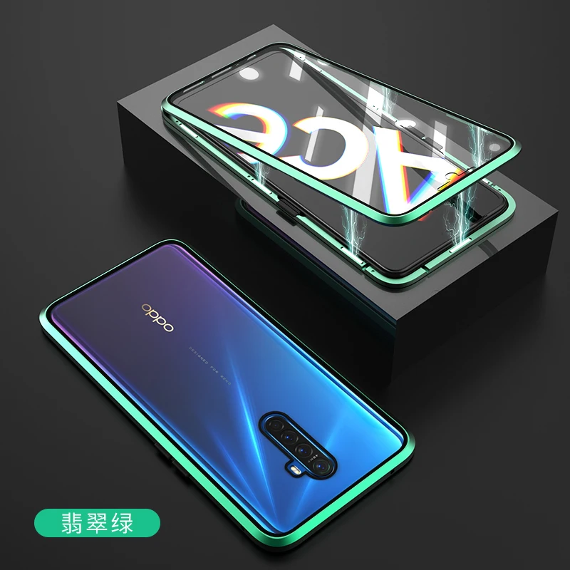 Green GKK Магнитный адсорбционный металлический чехол для OPPO Reno 2 Z 10X Zoom Ace чехол Двусторонняя крышка из закаленного стекла для Oppo Reno 2 Z Ace - Цвет: Green