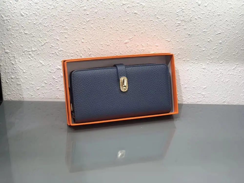 6913L blue Дизайнерские кошельки из натуральной кожи, известный бренд, Женский кошелек, модная сумка для денег, карман для сотового телефона, роскошный длинный кошелек для девушек K6913 - Color: 6913L blue
