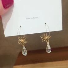 MENGJIQIAO, новинка, модный дизайн, Кристальные капли воды, кольцо, серьги-кольца для женщин, ручная работа, цветочный Шарм, ювелирные изделия, вечерние серьги