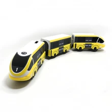 W-12,, Желтый игрушечный поезд, Электрический магнитный локомотив, совместимый с железной дорогой, игрушечный поезд, деревянный переулок, набор, подарок