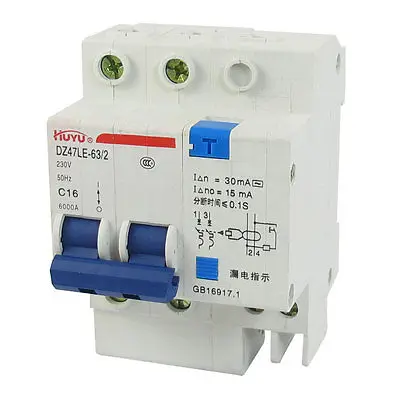 

DZ47LE-63 16A 230V AC 6000A Breaking Capacity 2 Poles Circuit Breaker