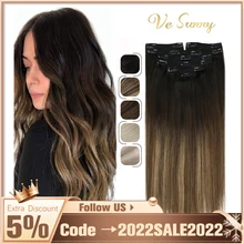 VeSunny Clip In Human Hair Extensions Ombre Blonde Colors Seamless Hair Extensions 120g/7pcs Double Weft Hairpins Soft Smooth