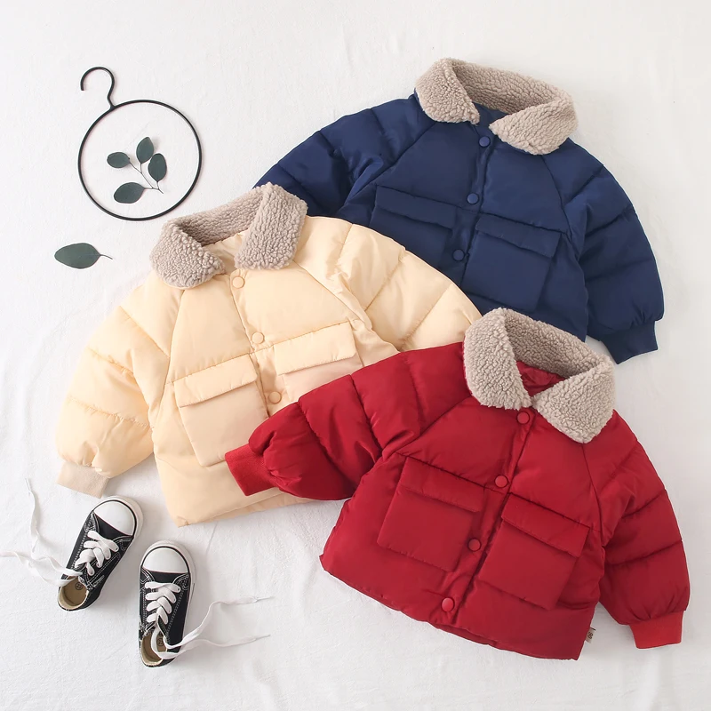 

children coats Winter fur collar clothes kids down cotton outerwear boys/ girls baby cotton coat thickening warming jacket