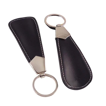 

Portable Stainless Steel Shoe Horn Foldable PU Leather Handle With Keychain