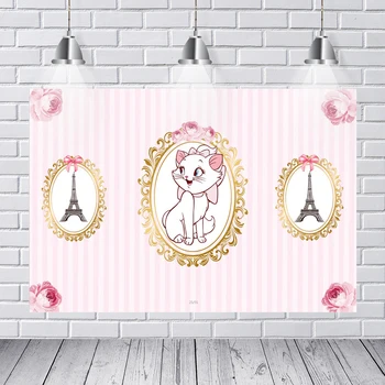 

Photography Backdrops Light Pink Stripes Marie Cat Eiffel Tower Washable Wrinkle Free Banner Photo Studio Background Backdrop