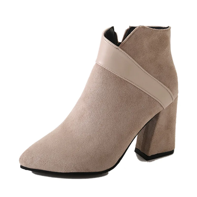 

Women Mid Calf Boots black Color Pointed Toe Zippers Autumn Spring Women Martin Casual Boots