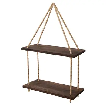 

Jute Rope Floating Wall Hanging Shelves Wood Window Shelf Rustic Storage Rack Home Decor Plants Photos Decorations Display