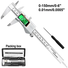 150mm lcd pinça digital de aço inoxidável com retroiluminação eletrônico vernier caliper 6in micrômetro régua pinças ferramenta medição