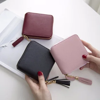 

Short Wallet Women 2020 New Korean Version of Simple Square Zip Fastener Tassel Small Wallet Coin Purse Porte Monnaie Femme