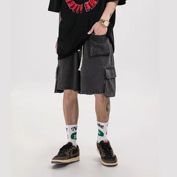 

Men's Summer Multi-Pocket Loose Casual Denim Cargo Shorts Male Streetwear Hip Hop Vintage Fashion Jeans Shorts
