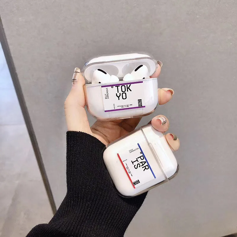 Чехол для гарнитуры Airpods 1 2 Pro Модный чехол с этикеткой и Bluetooth прозрачный жесткий