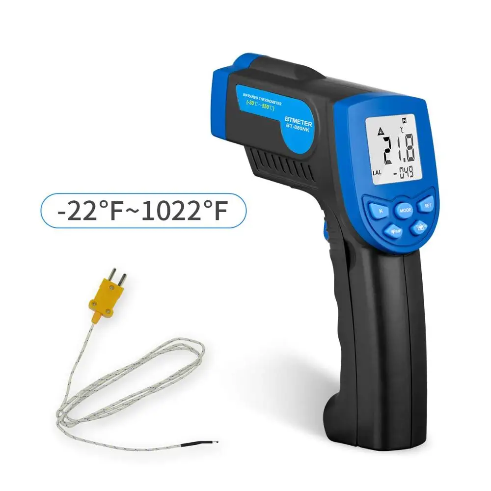 

BTMETER BT-880NK Digital Infrared Thermometer Laser Temperature Gun -22°F to 1022°°F (-30 to 550) with K Type
