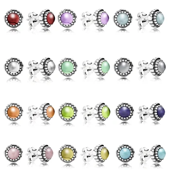 

Kakany 100% S925 Sterling Silver Women's Round Natural Zircon Stud Earrings Original Diy Jewellery 12 Colors To Choose From