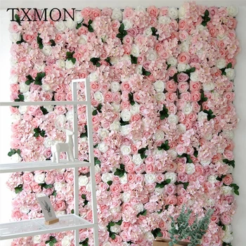 

Hydrangea rose flower wall simulation green plant wall background photography walls flowers wedding decoration background layout