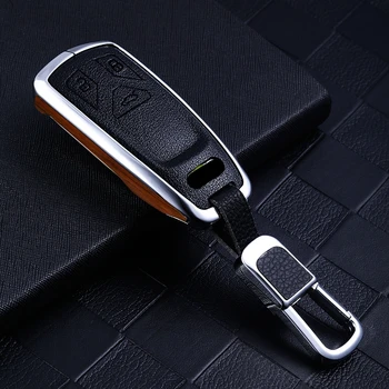 

Wood Leather Men Car Key Case Cover Skin Shell For AUDI A4 A4L A5 Q5 Q7 TT 2016 2017 Key Fob 2016 2017 2018 Styling Accessories