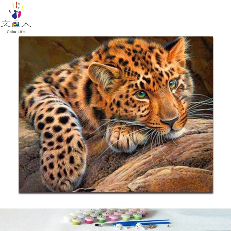 DIY картинки для раскраски по номерам с изображением тигра рисунок рельефная картина по номерам в рамке дома